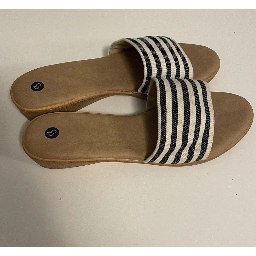 Dress Barn Size 10 Sandal Slide Navy‎ Blue Stripes Slip On NWT